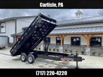 New 2025 Ironbull 8x16' Deckover Dump Trailer 14000# GVW * TARP KIT * 10" I-BEAM FRAME * BED RUNNERS * 12K JACK * FOLD DOWN SIDES * OVERSIZE 5x20 SCISSOR * INTGRATED KEYWAY/10GA WALLS * IRONCLAD WARRANTY