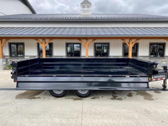 New 2025 Ironbull 8x16' Deckover Dump Trailer 14000# GVW * TARP KIT * 10" I-BEAM FRAME * BED RUNNERS * 12K JACK * FOLD DOWN SIDES * OVERSIZE 5x20 SCISSOR * INTGRATED KEYWAY/10GA WALLS * IRONCLAD WARRANTY