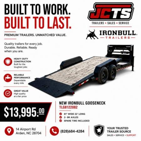 New 2025 Iron Bull TLG8122082 Gooseneck Tilt Trailer / 81" Wide x 22' Long / 6' Stationary 16' Tilt / 2-8,000# Torsion Electric Brake Axles / 215/75R17.5" Tires and Wheels