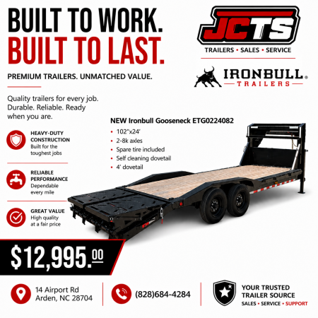New 2025 Iron Bull ETG0224082 Gooseneck Equipment Trailer / 102  Wide x 24' Long / Driveover Fender / 20' Flat 4' Dovetail / Rampage Ramps / 2-8,000# Axles / 215/75R17.5  Tires and Wheels