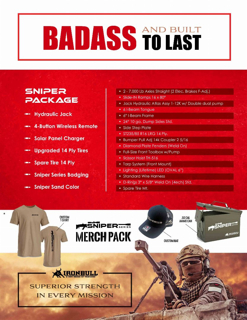 New 2025 Iron Bull DTB8314072-Military Green Sniper Series Dump Trailer / 7x14 / 24" High Sides / Military Green / Fully Loaded / SUPPORT FOR K9'S FOR WARRIORS FOUNDATION