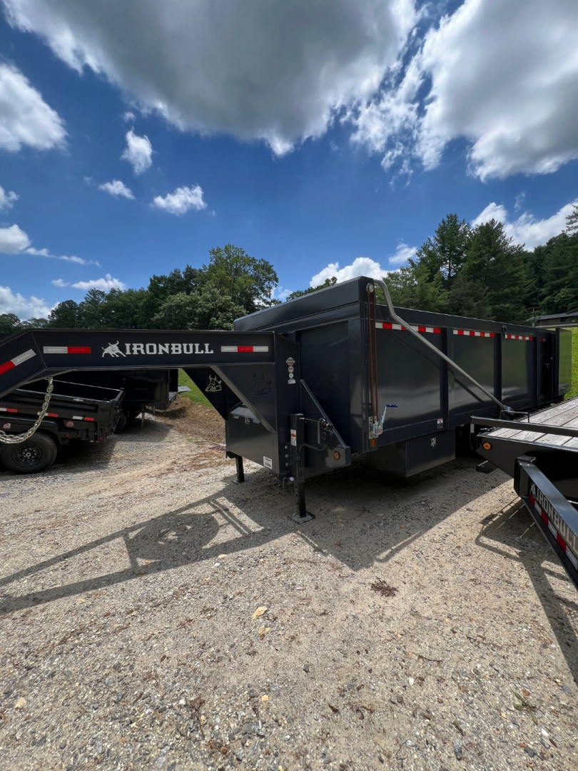 New 2025 Iron Bull DMG Series / 102" Wide x 20' Long / 4' High Sides / Barn Door Gates / 2-10,000# Axles /Gray In color / Telescopic Hoist / Side Arm Tarp System