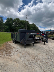 New 2025 Iron Bull DMG Series / 102" Wide x 20' Long / 4' High Sides / Barn Door Gates / 2-10,000# Axles /Gray In color / Telescopic Hoist / Side Arm Tarp System