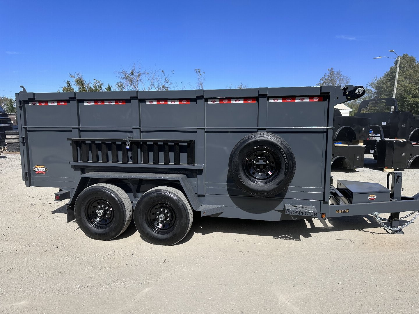 New 2025 Covered Wagon Trailer / Prospector Series 7X14X4X14-T Dump Trailer / 7' Wide x 14' Long / 4' High Sides / Ramps / Tarp / Barn Door Tail Gates / Telescopic Hoist / 14 ply tires / Spare Tire and Wheel