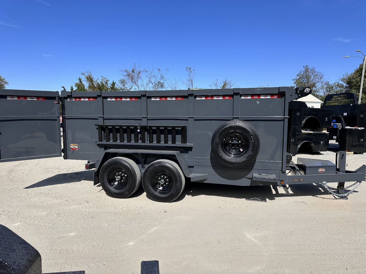 New 2025 Covered Wagon Trailer / Prospector Series 7X14X4X14-T Dump Trailer / 7' Wide x 14' Long / 4' High Sides / Ramps / Tarp / Barn Door Tail Gates / Telescopic Hoist / 14 ply tires / Spare Tire and Wheel