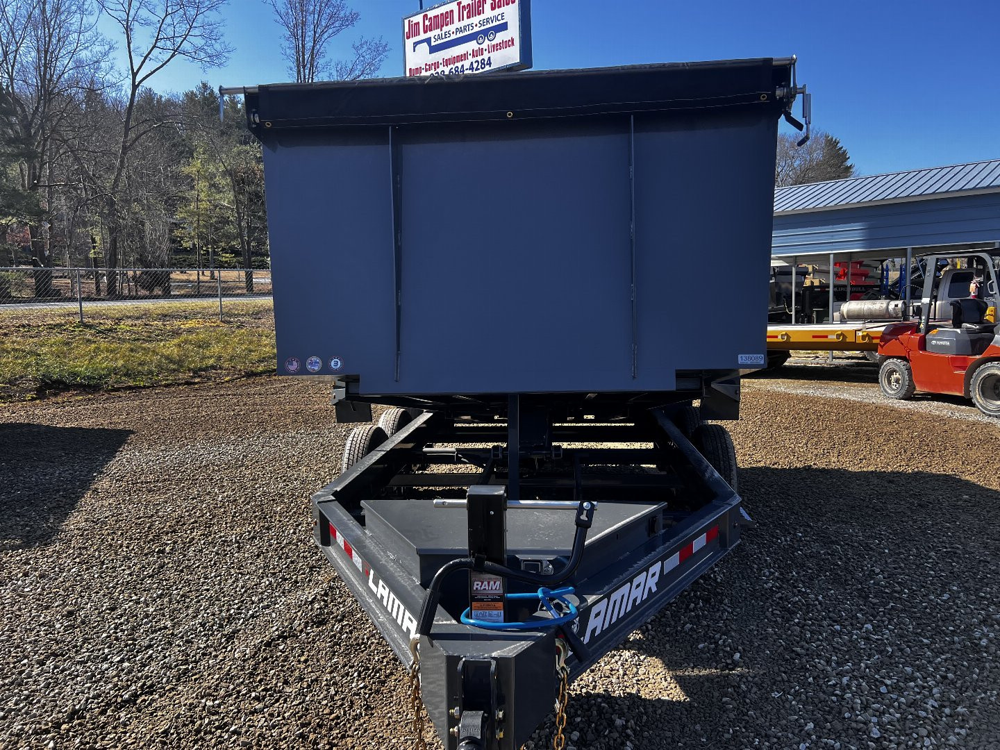 New 2025 Lamar Trailers DL831427-4' Side Dump Trailer / 7x14 / 4' High Side / 2-7 K Axles / Combo Rear Gate / Ramps / Tarp / Scissor Hoist