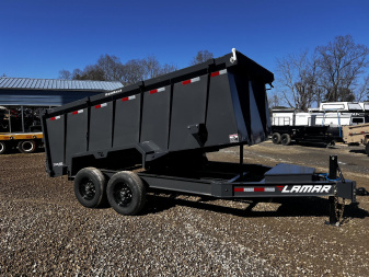 New 2025 Lamar Trailers DL831427-4' Side Dump Trailer / 7x14 / 4' High Side / 2-7 K Axles / Combo Rear Gate / Ramps / Tarp / Scissor Hoist