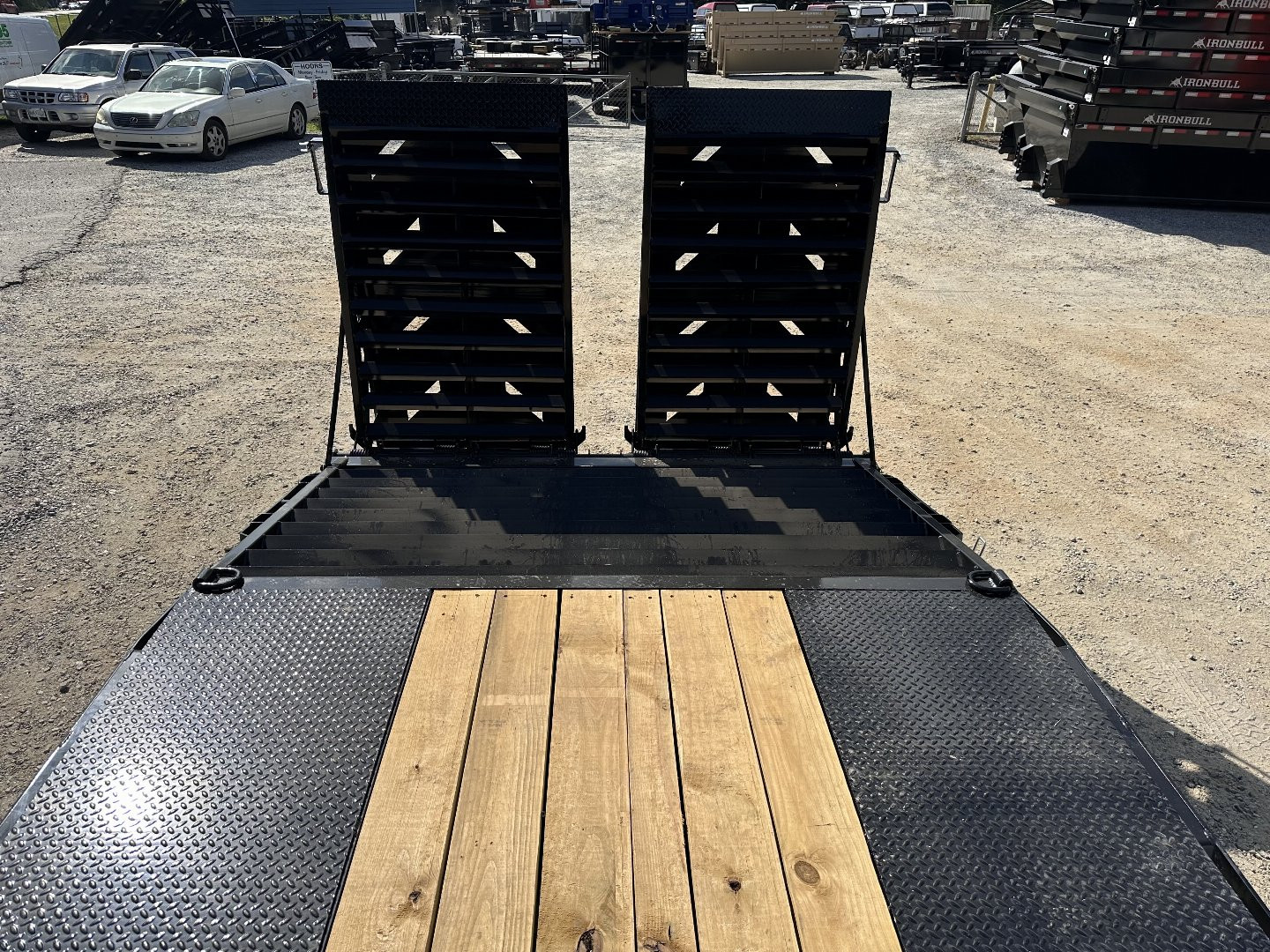 New 2025 Iron Bull FLP Series 102"x25' / 2-10,000# Electric Brake Axles / 16" Dual Wheels / 5' Rampage Ramps / Deckover Trailer