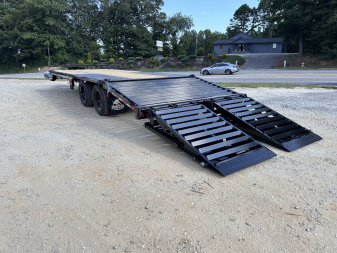 New 2025 Iron Bull FLP Series 102"x25' / 2-10,000# Electric Brake Axles / 16" Dual Wheels / 5' Rampage Ramps / Deckover Trailer