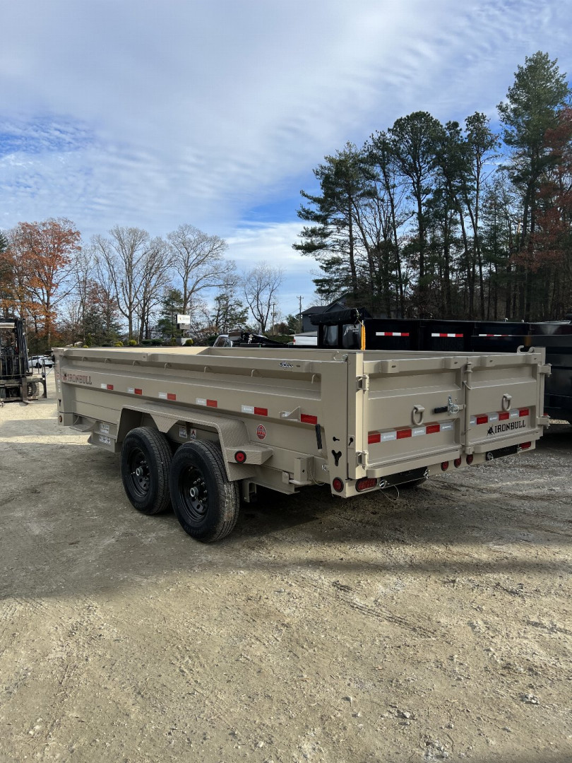 New 2025 Iron Bull Dump Trailer / DTB Series / 83" Wide x 16' Long / Scissor Hoist / Ramp / Tarp / 24" High Sides / TAN IN COLOR