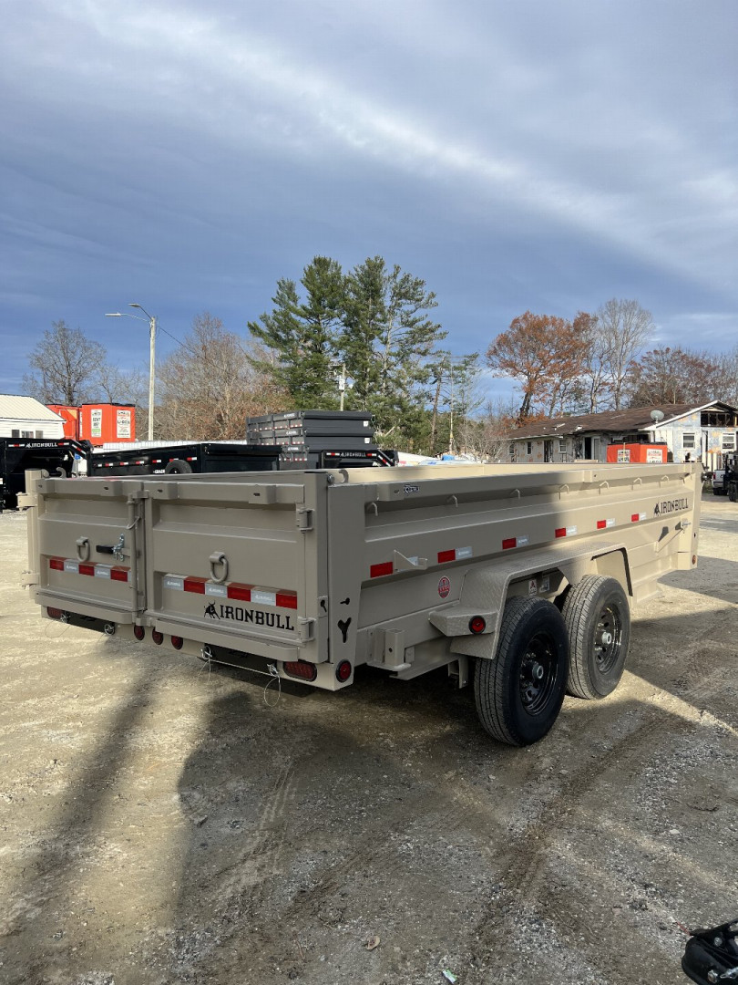 New 2025 Iron Bull Dump Trailer / DTB Series / 83" Wide x 16' Long / Scissor Hoist / Ramp / Tarp / 24" High Sides / TAN IN COLOR
