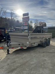 New 2025 Iron Bull Dump Trailer / DTB Series / 83" Wide x 16' Long / Scissor Hoist / Ramp / Tarp / 24" High Sides / TAN IN COLOR