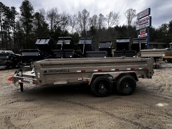 New 2025 Iron Bull Dump Trailer / DWB Series / 83" Wide x 14' Long / 2-7,000# Electric Brake Axles / Tarp / Ramps / Combo Rear Gate / Tan Powder Coat