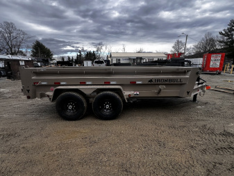 New 2025 Iron Bull Dump Trailer / DWB Series / 83" Wide x 14' Long / 2-7,000# Electric Brake Axles / Tarp / Ramps / Combo Rear Gate / Tan Powder Coat
