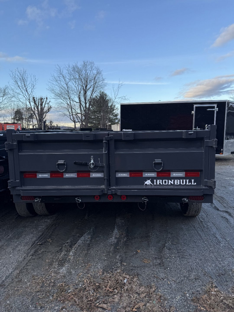 New 2025 Iron Bull Dump Trailer / DWB Series / 83" Wide x 14' Long / 2-8,000# Electric Brake Axles / Tarp / Ramps / Combo Rear Gate / Gray Powder Coat / 215-75R17.5 Tires & Wheel