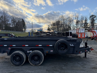 New 2025 Iron Bull Dump Trailer / DWB Series / 83" Wide x 14' Long / 2-8,000# Electric Brake Axles / Tarp / Ramps / Combo Rear Gate / Gray Powder Coat / 215-75R17.5 Tires & Wheel