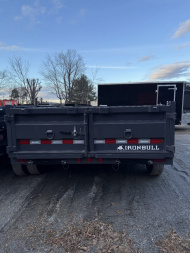 New 2025 Iron Bull Dump Trailer / DWB Series / 83" Wide x 14' Long / 2-8,000# Electric Brake Axles / Tarp / Ramps / Combo Rear Gate / Gray Powder Coat / 215-75R17.5 Tires & Wheel