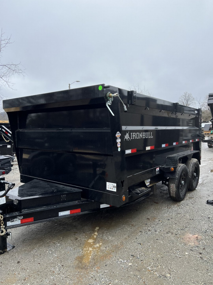 New 2025 Iron Bull Dump Trailer / DTB Series / 83" Wide x 14' Long / Scissor Hoist / Ramp / Tarp / 48" High Sides / 2- 7,000# Electric Brake Axles