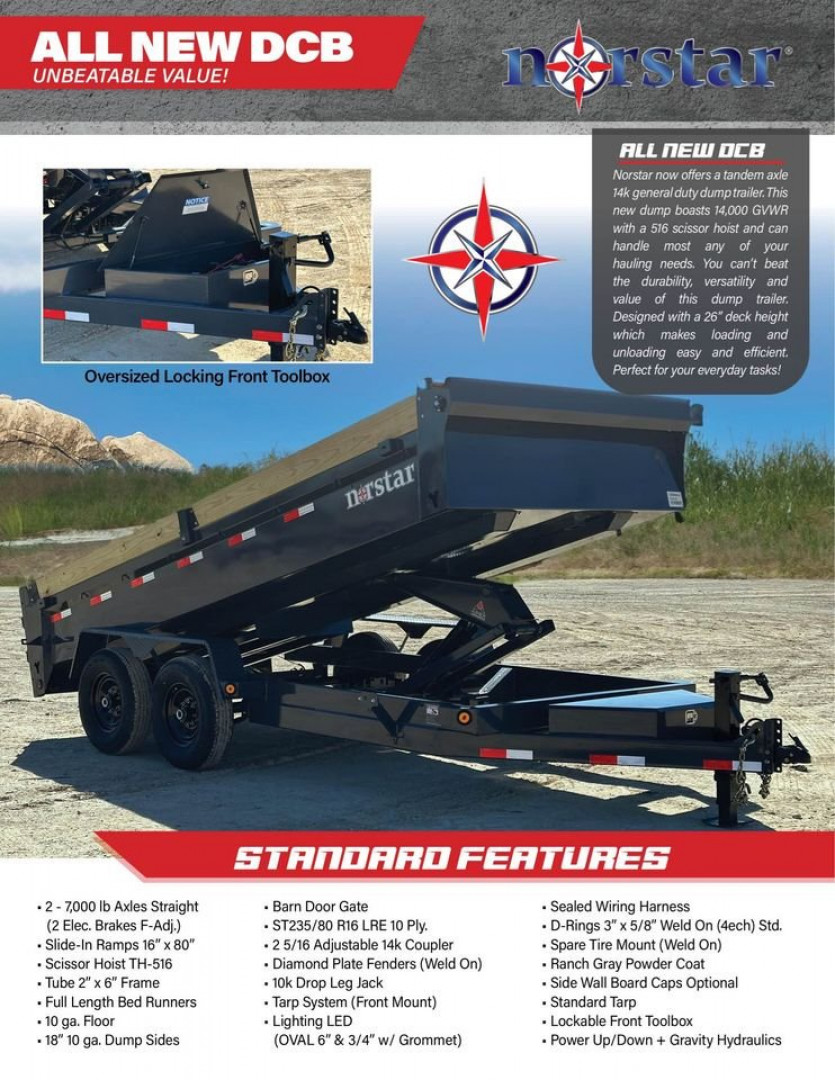 New 2024 Norstar DCB Series / 83" X 16' / 2-7,000# Electric Brake Axles / Scissor Hoist / Barn Door Rear Gates