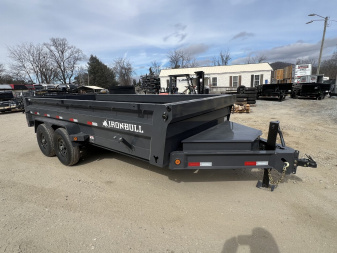 New 2024 Iron Bull Dump Trailer / DWB Series / 83" Wide x 14' Long / 2-7,000# Electric Brake Axles / Tarp / Ramps / Combo Rear Gate / Gray Powder Coat