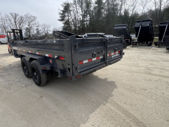 New 2024 Iron Bull Dump Trailer / DWB Series / 83" Wide x 14' Long / 2-7,000# Electric Brake Axles / Tarp / Ramps / Combo Rear Gate / Gray Powder Coat