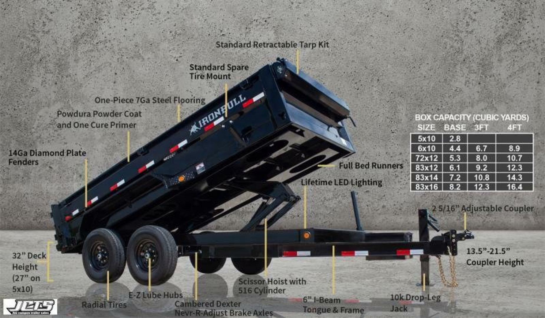 New 2025 Iron Bull Dump Trailer / DTB Series / 83" Wide x 16' Long / Scissor Hoist / Ramp / Tarp / 24" High Sides