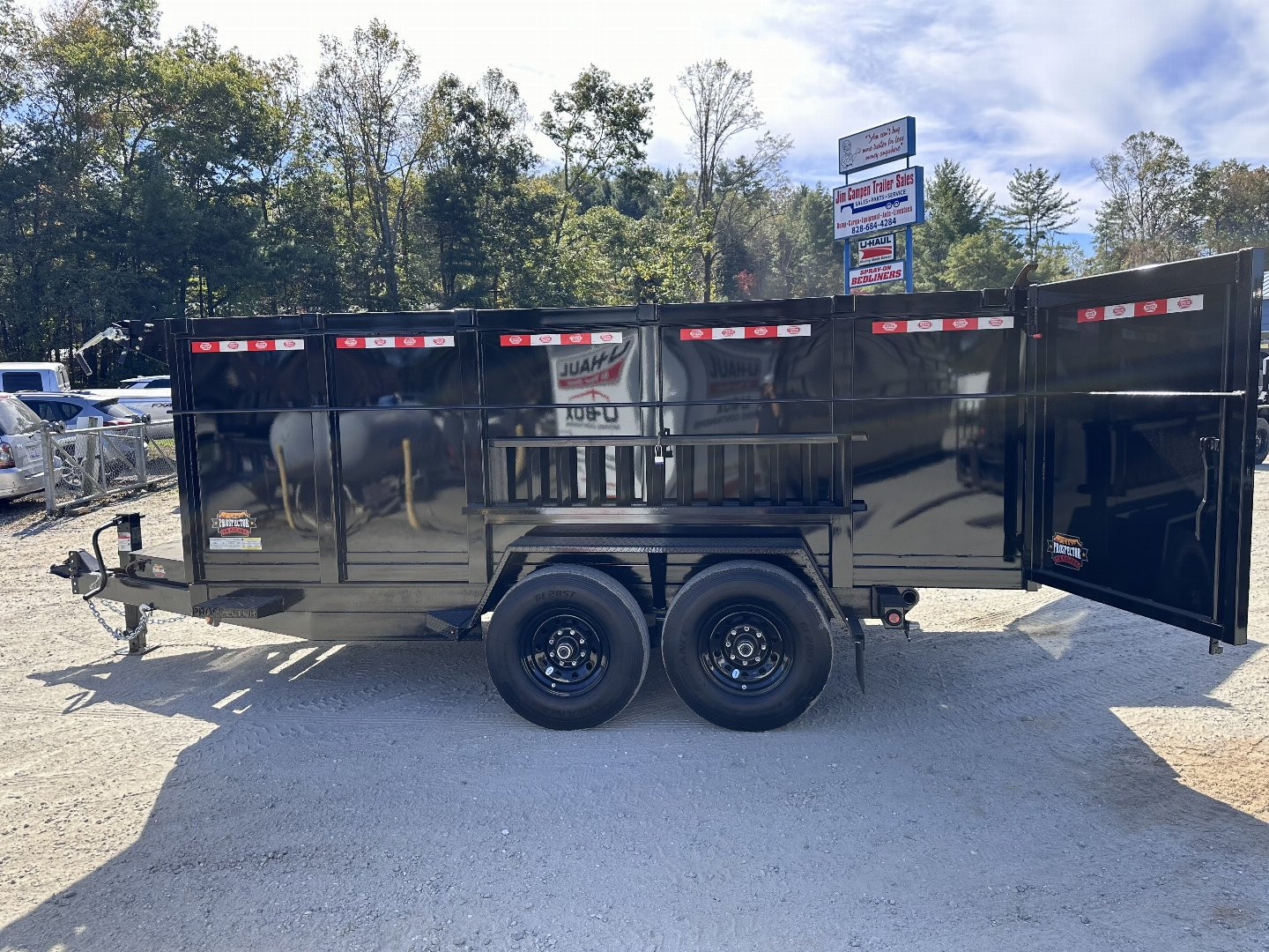 New 2025 Prospector 7X14X4X14-T Dump Trailer / 7' Wide x 14' Long / 4' High Sides / Ramps / Tarp / Barn Door Tail Gates / Telescopic Hoist / 14 ply tires / Spare Tire and Wheel