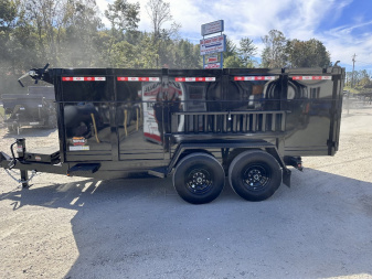 New 2025 Prospector 7X14X4X14-T Dump Trailer / 7' Wide x 14' Long / 4' High Sides / Ramps / Tarp / Barn Door Tail Gates / Telescopic Hoist / 14 ply tires / Spare Tire and Wheel