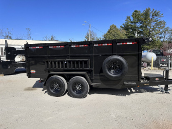 New 2025 Prospector 7X14X4X14-T Dump Trailer / 7' Wide x 14' Long / 4' High Sides / Ramps / Tarp / Barn Door Tail Gates / Telescopic Hoist / 14 ply tires / Spare Tire and Wheel