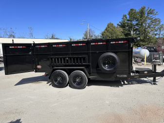 New 2025 Prospector 7X14X4X14-T Dump Trailer / 7' Wide x 14' Long / 4' High Sides / Ramps / Tarp / Barn Door Tail Gates / Telescopic Hoist / 14 ply tires / Spare Tire and Wheel