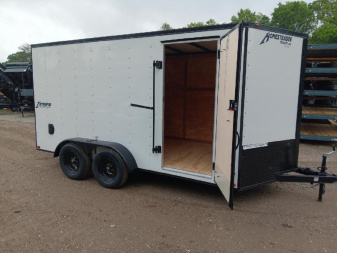New 2025 Homesteader Trailers / 714IT Intrepid / 7' Interior Height / .030 White Aluminum w/ Black Out Pkg / Ramp Rear Door / 32" Side Door w/ RV Lock / 4-Recessed Floor D-Rings
