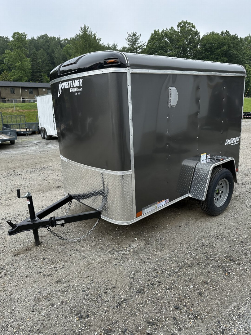 New 2025 Homesteader Trailer / Challenger Series / 5x8 / 5'7" Interior Height / Single Swing Rear Door / 32" Side Door / 24" Stoneguard / .030 Charcoal Gray Aluminum