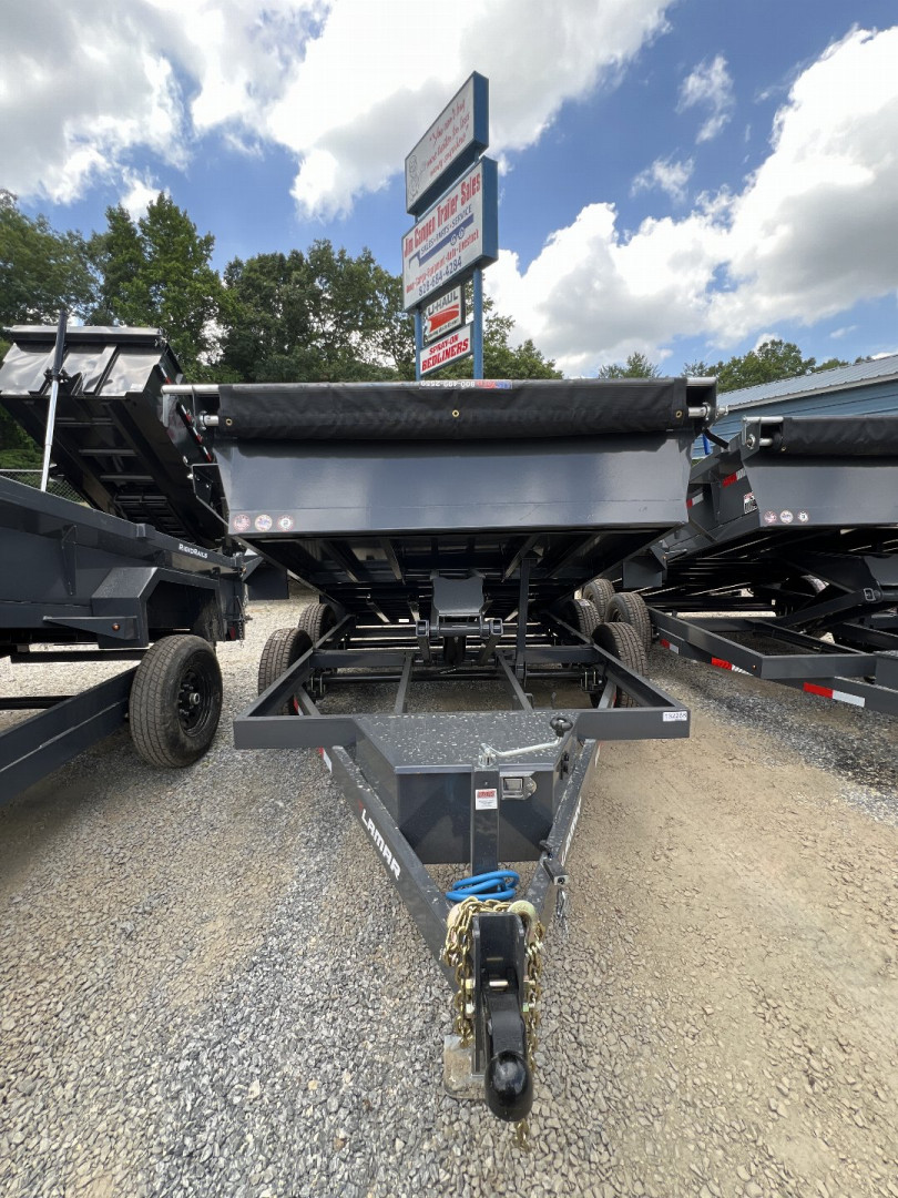 New 2024 Lamar Dump Trailer / DM771025 Series / 77" x 10' / Tarp / Ramps / 2-5200# Electric Brake Axles / 18" High Sides / Combo Rear Gate