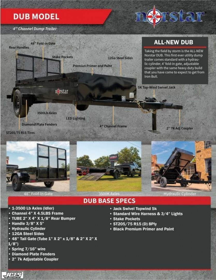 New 2024 Norstar Single Axle Dump Trailer / DUB Series / 5'x10' / 16" High Sides / 3500# Axle / 2200# Payload / 2 Way Landscape Gate