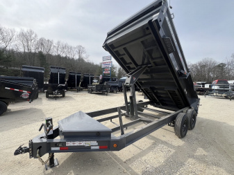 New 2024 Iron Bull Dump Trailer / DWB Series / 83" Wide x 14' Long / 2-7,000# Electric Brake Axles / Tarp / Ramps / Combo Rear Gate / Gray Powder Coat