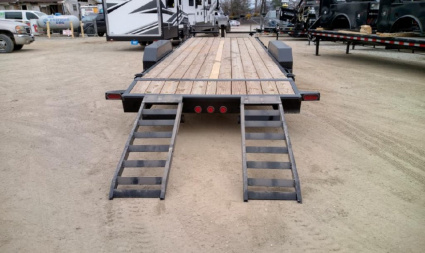New 2023 IRON BULL ETB Series / 83" Wide x 24' Long / 2-7,000# Electric Brake Axles / Slide In Ramps / Wood Floor