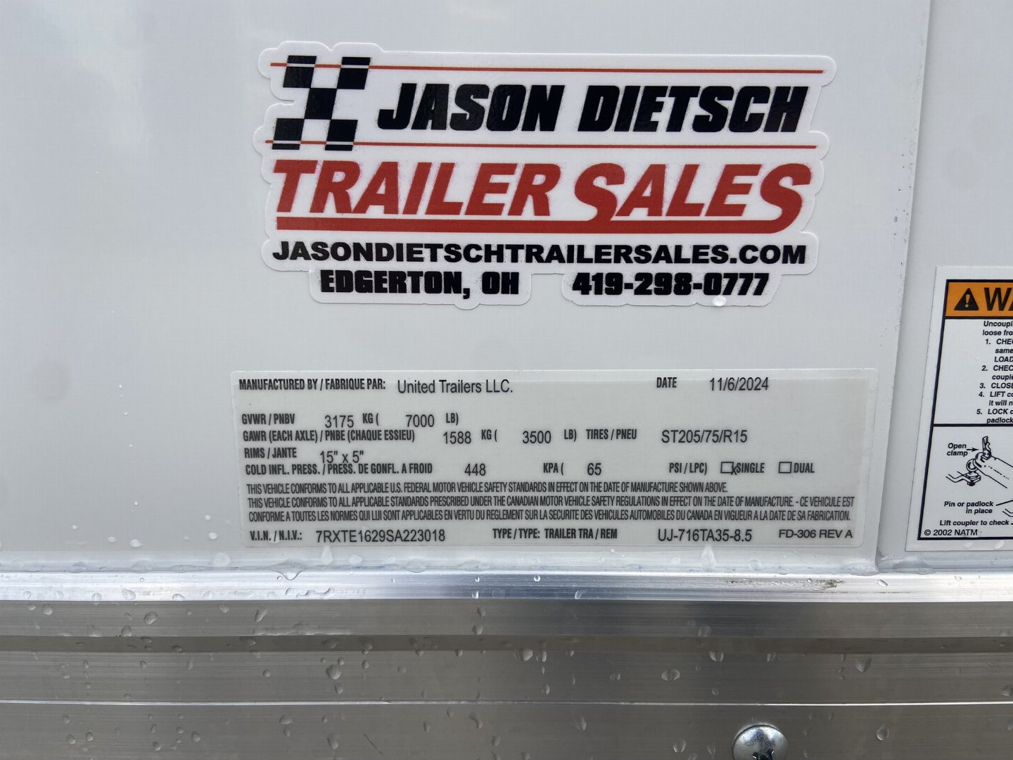 New United UJ 7x16 V-Nose Enclosed Cargo Trailer