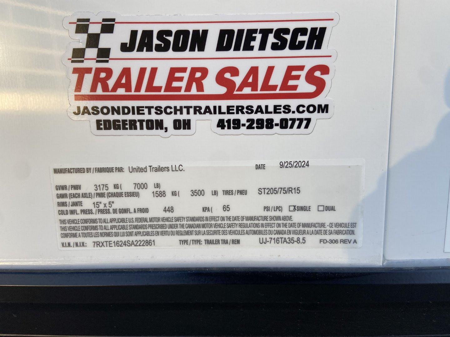 New United UJ 7x16 V-Nose Enclosed Cargo Trailer