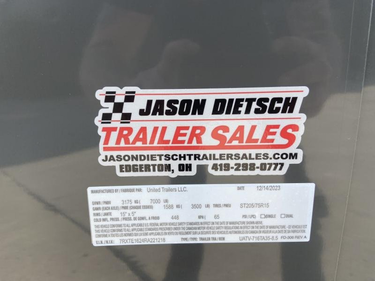 New United UATV 7x16 Enclosed Cargo Trailer w/ V-Nose