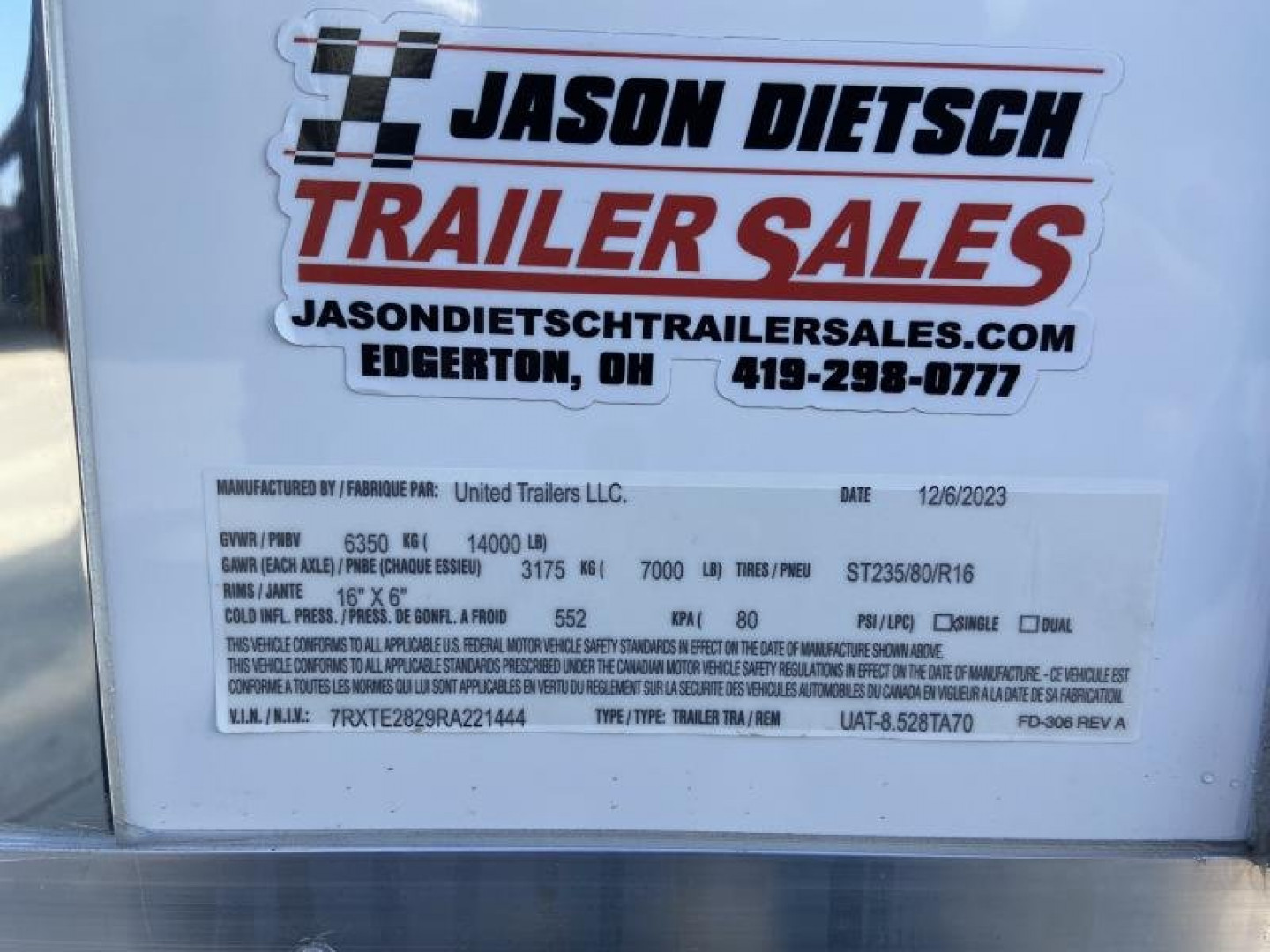 New 28' Aluminum Racing Trailer w/ Side Door - United