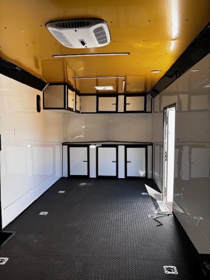 New 2025 8.5X28 RACE TRAILER-ESC DOOR-90" INTERIOR HEIGHT-CABINETS-A/C-SPIDER MAG WHEELS-REAR WING-BLACKOUT TRIM-MUCH MORE Car / Racing Trailer