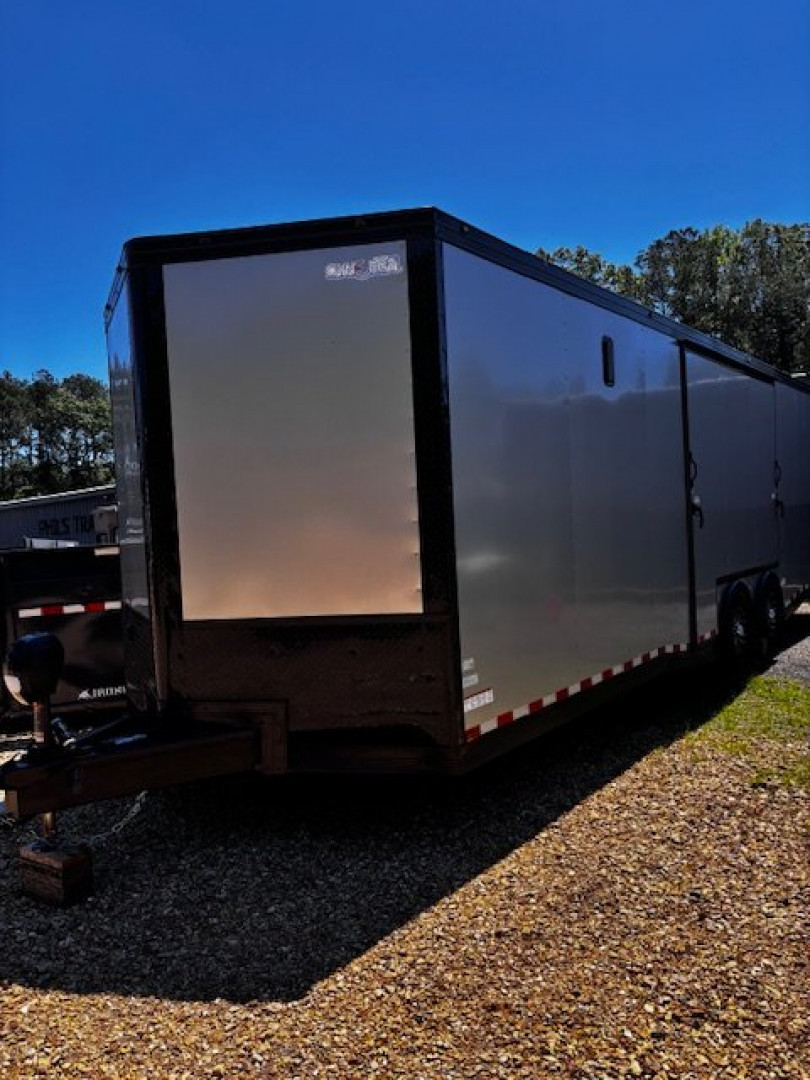 New 2025 8.5X28 RACE TRAILER-ESC DOOR-90" INTERIOR HEIGHT-CABINETS-A/C-SPIDER MAG WHEELS-REAR WING-BLACKOUT TRIM-MUCH MORE Car / Racing Trailer
