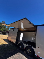 New 2025 8.5X28 RACE TRAILER-ESC DOOR-90  INTERIOR HEIGHT-CABINETS-A/C-SPIDER MAG WHEELS-REAR WING-BLACKOUT TRIM-MUCH MORE Car / Racing Trailer