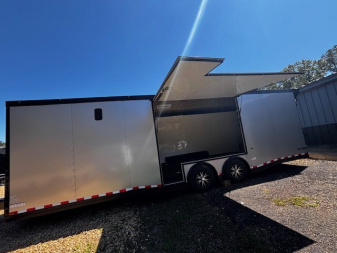 New 2025 8.5X28 RACE TRAILER-ESC DOOR-90" INTERIOR HEIGHT-CABINETS-A/C-SPIDER MAG WHEELS-REAR WING-BLACKOUT TRIM-MUCH MORE Car / Racing Trailer