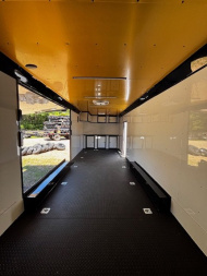 New 2025 8.5X28 RACE TRAILER-ESC DOOR-90" INTERIOR HEIGHT-CABINETS-A/C-SPIDER MAG WHEELS-REAR WING-BLACKOUT TRIM-MUCH MORE Car / Racing Trailer