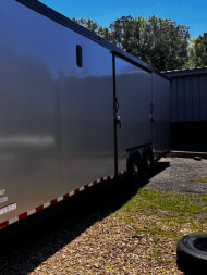New 2025 8.5X28 RACE TRAILER-ESC DOOR-90" INTERIOR HEIGHT-CABINETS-A/C-SPIDER MAG WHEELS-REAR WING-BLACKOUT TRIM-MUCH MORE Car / Racing Trailer
