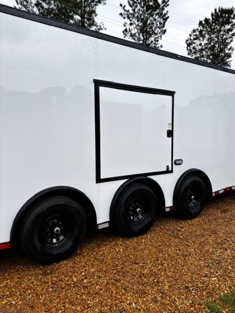 New 2025 8.5X34' BATHROOM RACE TRAILER -BLACKOUT TRIM-ESCAPE DOOR-TRIPLE AXLE-7' INTERIOR HEIGHT-CABINETS Car / Racing Trailer