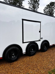 New 2025 8.5X34' BATHROOM RACE TRAILER -BLACKOUT TRIM-ESCAPE DOOR-TRIPLE AXLE-7' INTERIOR HEIGHT-CABINETS Car / Racing Trailer