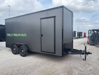 New 2025 7X16 BLACKOUT PACKAGE ALUMINUM WHEELS Cargo / Enclosed Trailer FACTORY CONSIGNMENT BLOWOUT SPECIAL!
