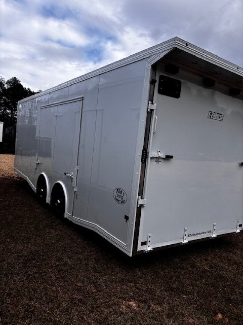 New 2025 E-Z Hauler 8.5X24 ALL ALUMINUM FRAME, POWDER COATED WHITE OUT PKG, Car / Racing Trailer